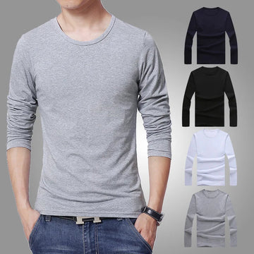 Men's T shirt 3 Basic Colors Long Sleeve Slim T-shirt Young Men Pure Color Tee Shirt 3XL Size O Neck