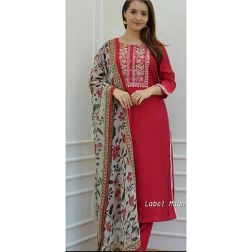Floral Embroidered Straight Kurta Set with Dupatta XL