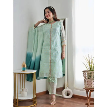 Women Chanderi Kurta Pant Dupatta Set XL