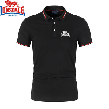 Embroidered LONSDALE New Summer Polo Shirt Men Hot High Quality Men's Short Sleeve Top Business Casual Polo-shirt for Men black