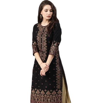Women Printed Cotton Blend Straight Kurta