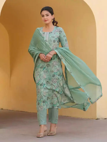 Women Dupion Silk Kurta Pant Dupatta Set XXL