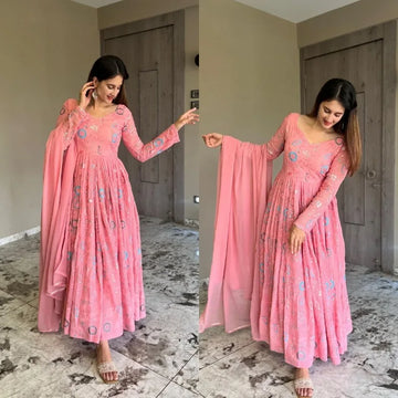 Women Embroidered Anarkali Dress with Pants & Dupatta