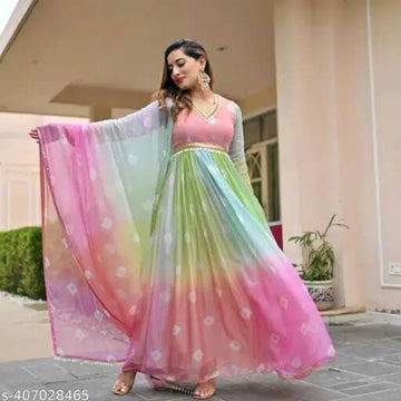 Women Printed Georgette A-line Gown XXL