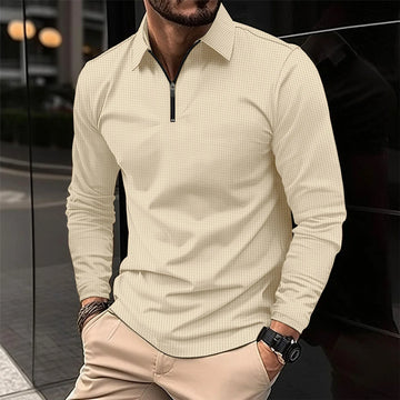 Polo Shirt Men 2023 Zipper Collar Brand Polo shirts Long Sleeve Autumn Fashion Clothing Waffle Mens Polos KHAKI