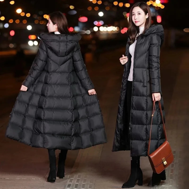 Padded Women's Long Over-the-Knee Winter Parka 2022 New Thickened Quilted Outwear Women's Slim Hooded Women's Jacket Hooded L35