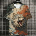 Cartoon Anime Cat Printed T Shirt For Men Japanese Tees Wolf T-Shirt Outdoor Hip Hop Tops Clothes Casual Loose Short Sleeve Tees C01-MY12826