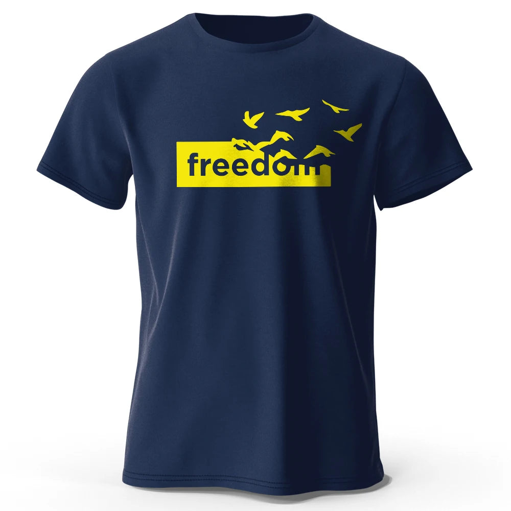 Men's The Freedom Letter Printed T-Shirt 100% Cotton Oversized Funny Graphic Tees for Men Women Summer Tops Navy