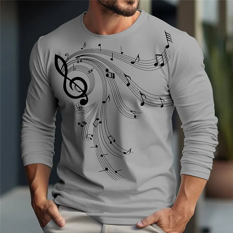 Trend Music Print Men's T Shirt Fashion Cotton Long Sleeve T-shirts Casual O-neck Street Tops Loose Pullover Autumn Men Clothing LTLK-232