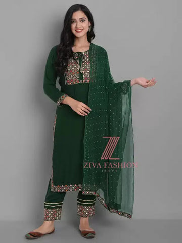 Women Cotton Rayon Kurta Pant Dupatta Set