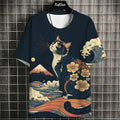 Cartoon Anime Cat Printed T Shirt For Men Japanese Tees Wolf T-Shirt Outdoor Hip Hop Tops Clothes Casual Loose Short Sleeve Tees C01-MY12821