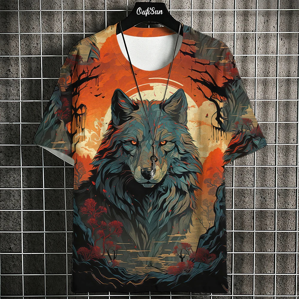 Cartoon Anime Cat Printed T Shirt For Men Japanese Tees Wolf T-Shirt Outdoor Hip Hop Tops Clothes Casual Loose Short Sleeve Tees C01-MY12827