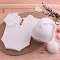 Ylsteed 2 Pieces Set Newborn Photo Shooting Clothes Knitting Baby Boy Jumpsuit with Pompom Hat Infant Photography Props WHITE 0-1Month