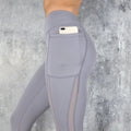 Mesh Spliced Leggings Women Seamless Tights with Pocket Pants High Waist Hip Lift Gym Trainning Running Elastic Slim Yoga Pants gray