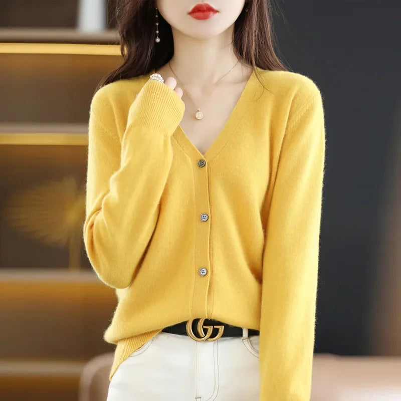 Women's Sweater 2024 Spring Autumn Cardigans V-neck Single Breasted Short Slim Lady Knitwear Tops Solid Korean Fashion Cardigan