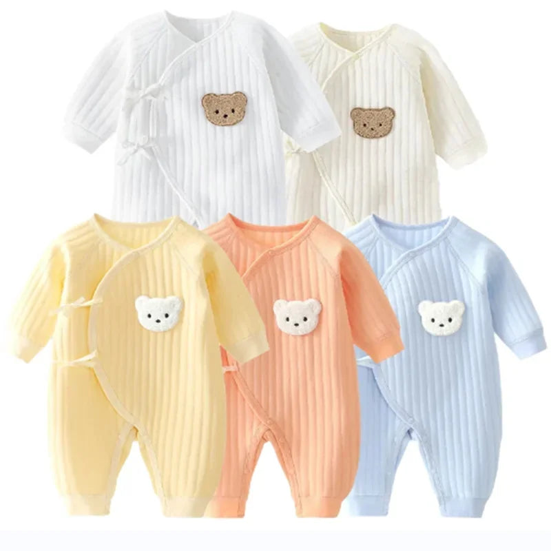 Unisex Newborn Clothes Pajama with Long Sleeve Infant Boys Girls Set Baby Romper Button Solid Bodysuit Jumpsuit