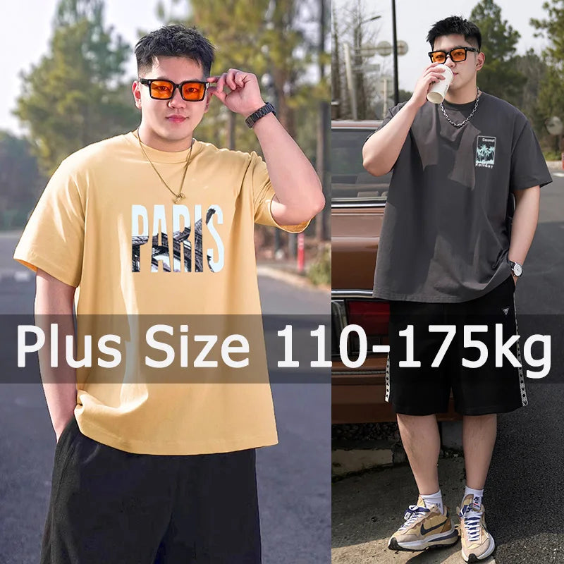 Men Oversize T Shirt Printed Popular Tees Big Size 110-175kg 5XL 6XL 7XL Plus Size Fashion Cotton Round Neck Short Sleeve Tops