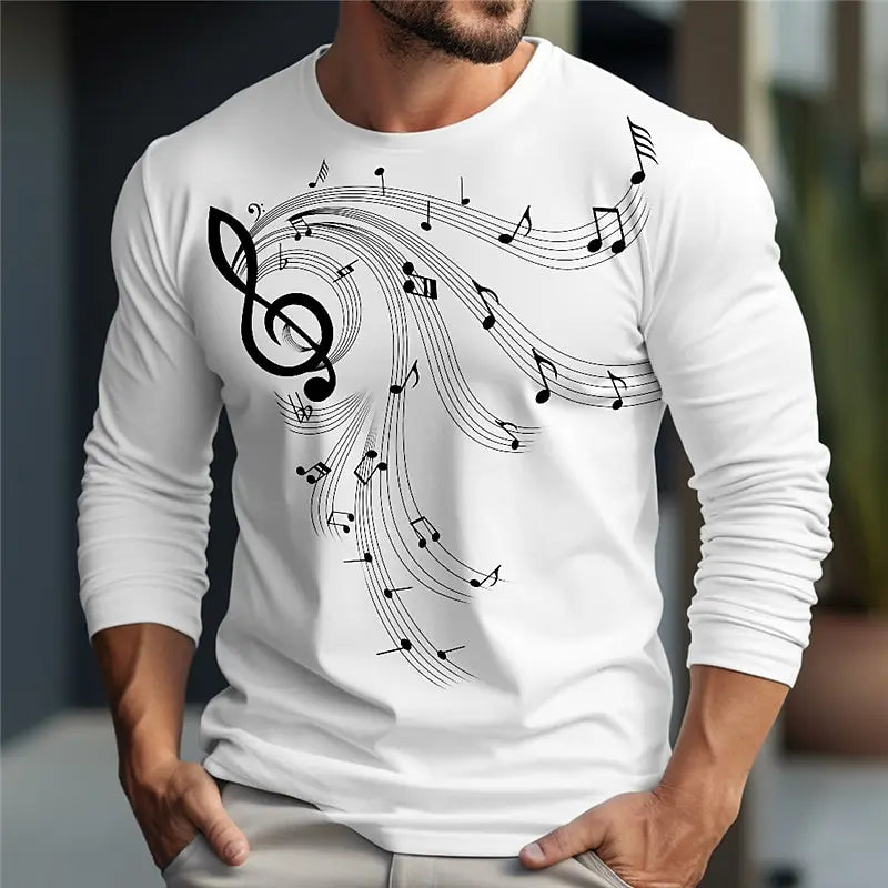 Trend Music Print Men's T Shirt Fashion Cotton Long Sleeve T-shirts Casual O-neck Street Tops Loose Pullover Autumn Men Clothing LTLK-232