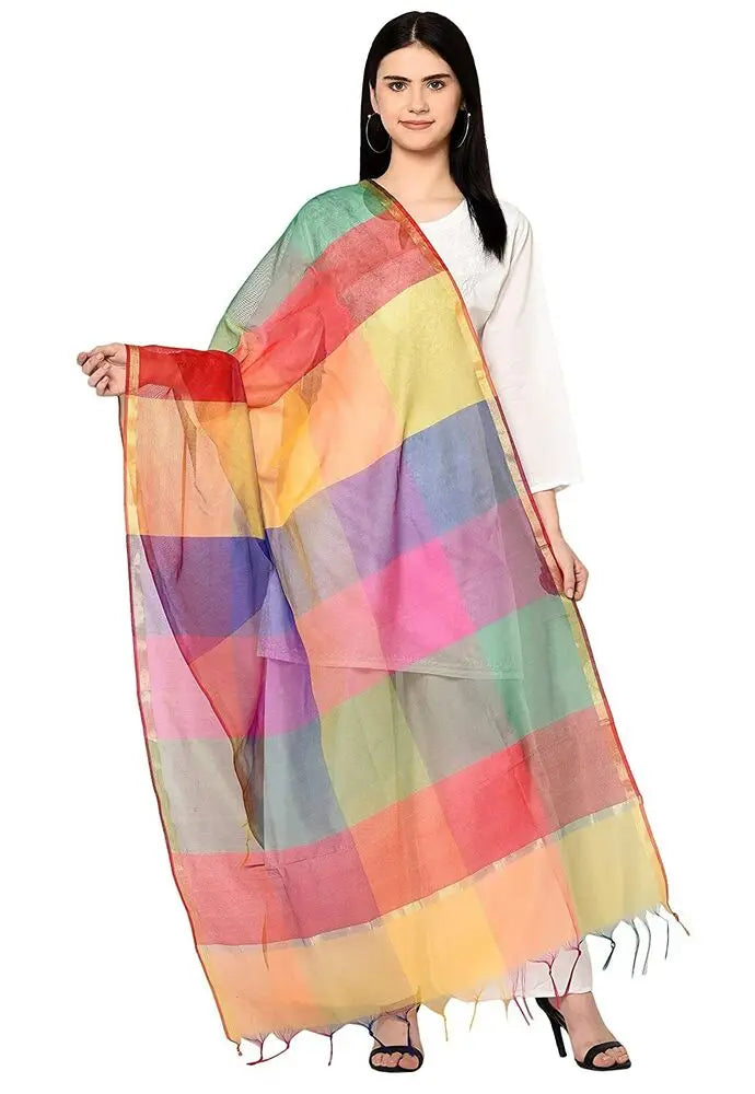 Women's Cotton Silk Multicolor Dupatta Sarees for Women