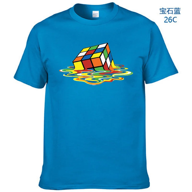 Summer Cotton T-Shirt Rubik's Cube Printing Funny Hipster Graphic Tee Shirt Top Unisex Man Short Sleeve Cool Tees J01ED7-banlan