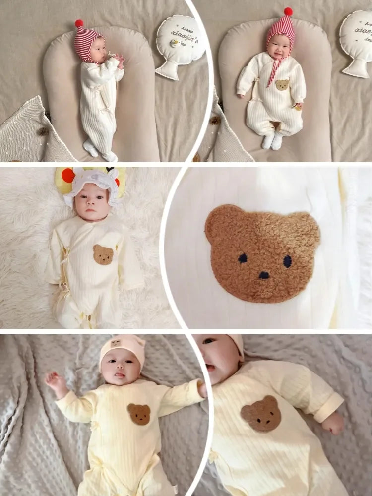 Unisex Newborn Clothes Pajama with Long Sleeve Infant Boys Girls Set Baby Romper Button Solid Bodysuit Jumpsuit