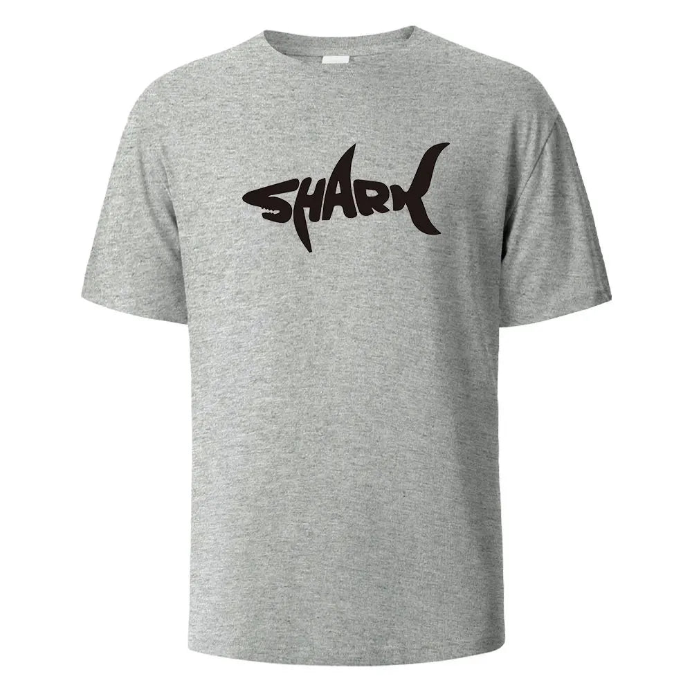 Shark Print T-Shirt 100% Cotton Summer Tees For Men Women Oversize Casual Tops GRAY