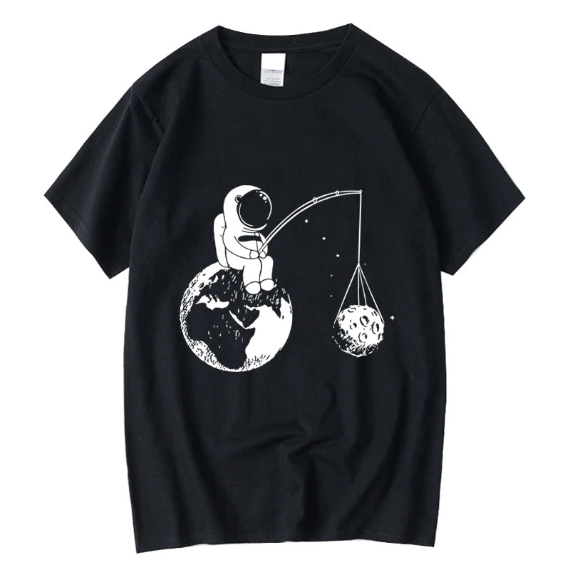 Summer Casual Men High Quality T-shirt 100%cotton Loose Funny Design Astronaut Printing for Men Top Cool Tshirt Male Tee Shirts