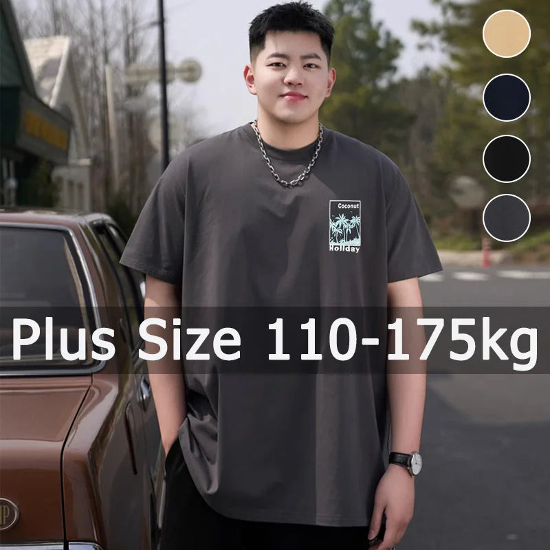 T-shirt Men Printed Popular Tees Big Size 110-175kg 6XL/7XL Plus Size Fashion Cotton Round Neck Short Sleeve Oversized Tops