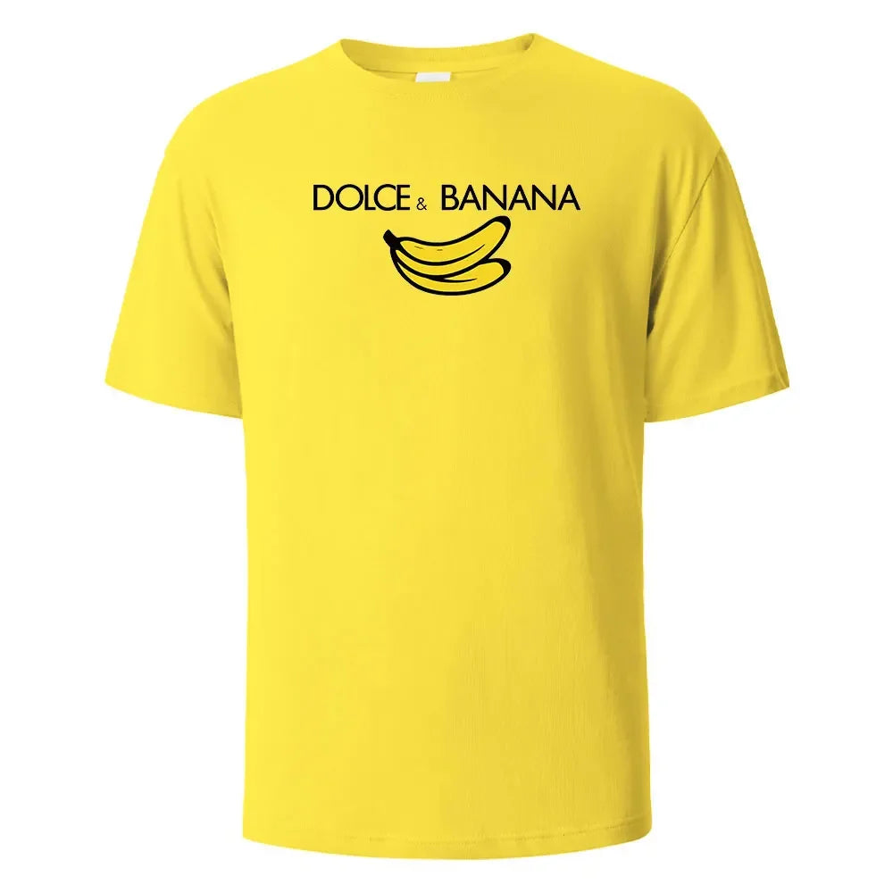 Banana Print T-Shirt 100% Cotton Summer Tees For Men Women Oversize Casual Tops Yellow