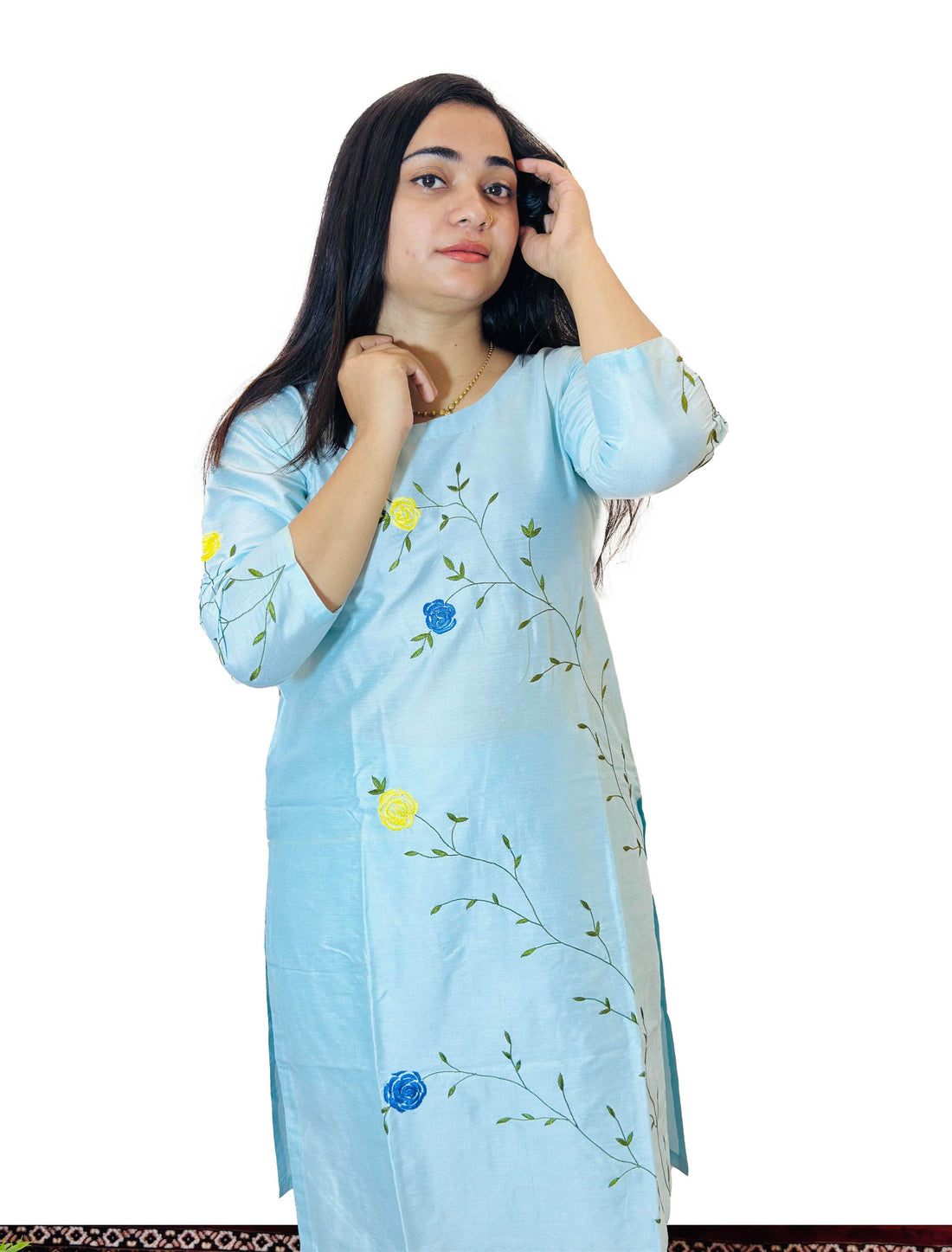 Elegant Light Blue Floral Embroidered Kurti Set for Women
